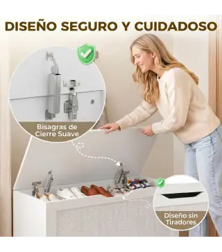 Baúl de Almacenaje 108L Banco de Almacenaje con Panel de Ratán Tapa Brazos de Soporte para Recibidor 80x40x45 cm Blanco