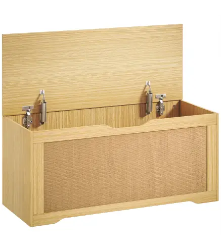Baúl de Almacenaje 108L Banco de Almacenaje con Panel de Ratán Tapa Brazos de Soporte para Recibidor 80x40x45 cm Roble