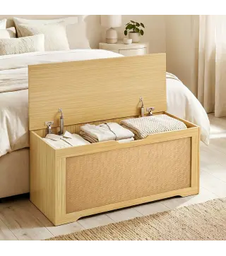 Baúl de Almacenaje 108L Banco de Almacenaje con Panel de Ratán Tapa Brazos de Soporte para Recibidor 80x40x45 cm Roble