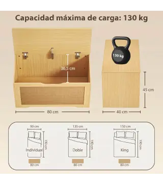 Baúl de Almacenaje 108L Banco de Almacenaje con Panel de Ratán Tapa Brazos de Soporte para Recibidor 80x40x45 cm Roble