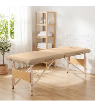 Camilla de Masaje Plegable con Marco de Madera con Altura Regulable y Bolsa de Transporte 186x60x61-87 cm Marrón