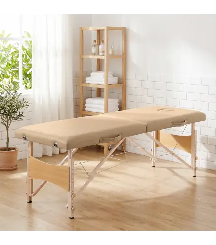 Camilla de Masaje Plegable con Marco de Madera con Altura Regulable y Bolsa de Transporte 186x60x61-87 cm Marrón