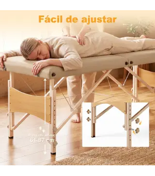 Camilla de Masaje Plegable con Marco de Madera con Altura Regulable y Bolsa de Transporte 186x60x61-87 cm Marrón