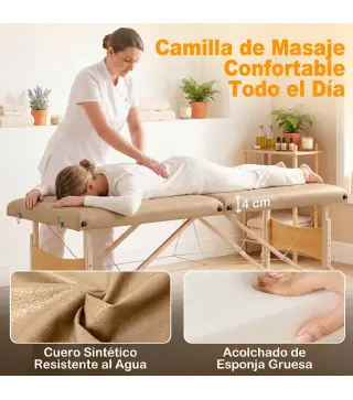 Camilla de Masaje Plegable con Marco de Madera con Altura Regulable y Bolsa de Transporte 186x60x61-87 cm Marrón