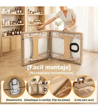 Camilla de Masaje Plegable con Marco de Madera con Altura Regulable y Bolsa de Transporte 186x60x61-87 cm Marrón