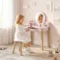 Tocador de Maquillaje Niña Tocador Infantil con Taburete Espejo Cajón y 2 Estantes Abiertos para Niños 3 a 6 Años Rosa