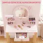 Tocador de Maquillaje Niña Tocador Infantil con Taburete Espejo Cajón y 2 Estantes Abiertos para Niños 3 a 6 Años Rosa