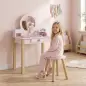 Tocador de Maquillaje Niña Tocador Infantil con Taburete Espejo Cajón y 2 Estantes Abiertos para Niños 3 a 6 Años Rosa