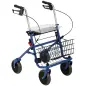 Andador para Ancianos Plegable con Asiento 4 Ruedas Altura Ajustable Frenos de Maneta Cesta Bandeja Porta Bastón Azul