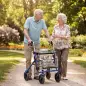 Andador para Ancianos Plegable con Asiento 4 Ruedas Altura Ajustable Frenos de Maneta Cesta Bandeja Porta Bastón Azul