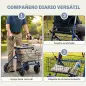 Andador para Ancianos Plegable con Asiento 4 Ruedas Altura Ajustable Frenos de Maneta Cesta Bandeja Porta Bastón Azul