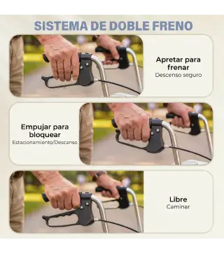 Andador para Ancianos Plegable con Asiento 4 Ruedas Altura Ajustable Frenos de Maneta Cesta Bandeja Porta Bastón Azul