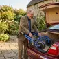 Andador para Ancianos Plegable con Asiento 4 Ruedas Altura Ajustable Frenos de Maneta Cesta Bandeja Porta Bastón Azul