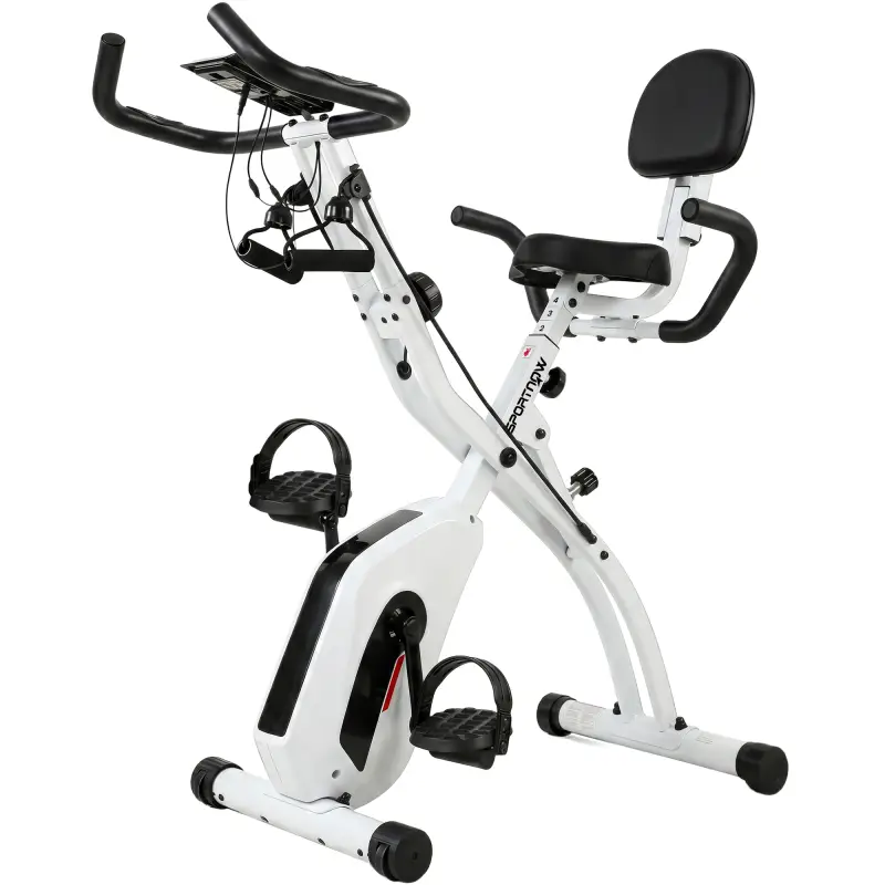 Bicicleta Estática Plegable con 8 Niveles de Resistencia Volante Pantalla LCD Bluetooth Pulsómetro y Sillín Ajustable