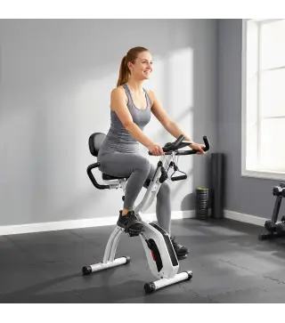 Bicicleta Estática Plegable con 8 Niveles de Resistencia Volante Pantalla LCD Bluetooth Pulsómetro y Sillín Ajustable