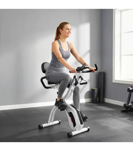 Bicicleta Estática Plegable con 8 Niveles de Resistencia Volante Pantalla LCD Bluetooth Pulsómetro y Sillín Ajustable