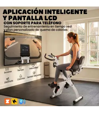 Bicicleta Estática Plegable con 8 Niveles de Resistencia Volante Pantalla LCD Bluetooth Pulsómetro y Sillín Ajustable