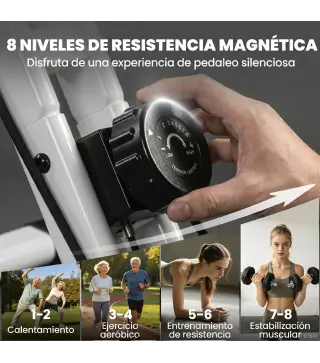 Bicicleta Estática Plegable con 8 Niveles de Resistencia Volante Pantalla LCD Bluetooth Pulsómetro y Sillín Ajustable