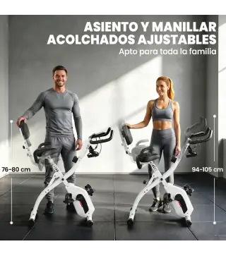 Bicicleta Estática Plegable con 8 Niveles de Resistencia Volante Pantalla LCD Bluetooth Pulsómetro y Sillín Ajustable