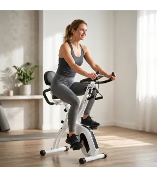 Bicicleta Estática Plegable con 8 Niveles de Resistencia Volante Pantalla LCD Bluetooth Pulsómetro y Sillín Ajustable