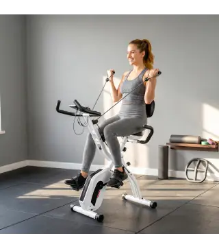 Bicicleta Estática Plegable con 8 Niveles de Resistencia Volante Pantalla LCD Bluetooth Pulsómetro y Sillín Ajustable
