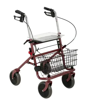 Andador para Ancianos Plegable con Asiento 4 Ruedas Altura Ajustable Frenos de Maneta Cesta Bandeja Porta Bastón Rojo