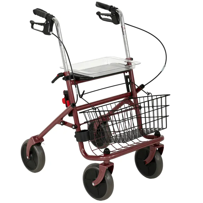 Andador para Ancianos Plegable con Asiento 4 Ruedas Altura Ajustable Frenos de Maneta Cesta Bandeja Porta Bastón Rojo Andador para Ancianos Plegable con Asiento 4 Ruedas Altura Ajustable Frenos de Maneta Cesta Bandeja Porta Bastón Rojo