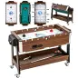 Mesa Multijuegos 3 en 1 con Ruedas con Freno Estante de Almacenaje Futbolines para Niños Billar Air Hockey Nogal
