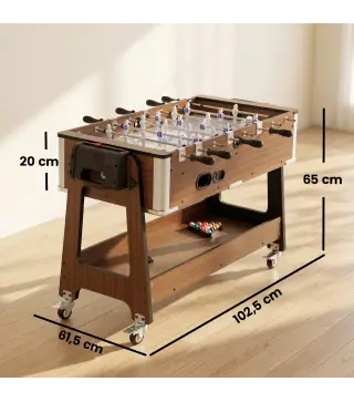 Mesa Multijuegos 3 en 1 con Ruedas con Freno Estante de Almacenaje Futbolines para Niños Billar Air Hockey Nogal