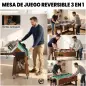 Mesa Multijuegos 3 en 1 con Ruedas con Freno Estante de Almacenaje Futbolines para Niños Billar Air Hockey Nogal
