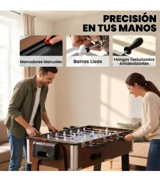 Mesa Multijuegos 3 en 1 con Ruedas con Freno Estante de Almacenaje Futbolines para Niños Billar Air Hockey Nogal