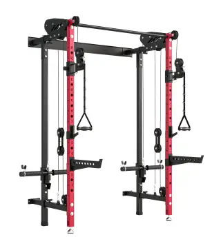 Jaula de Potencia Plegable Rack para Sentadillas con Barra de Dominadas Sistema de Poleas Carga 700 kg Rojo