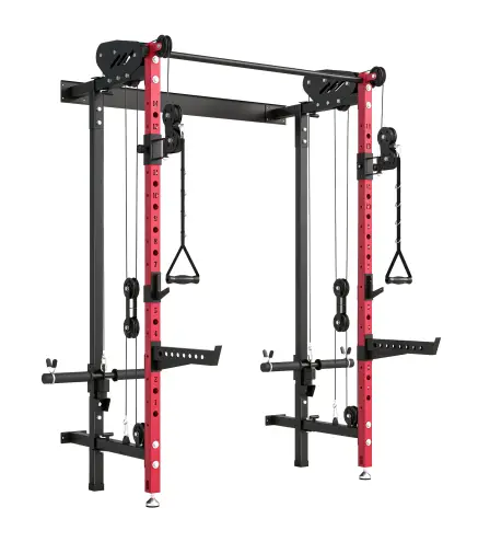 Jaula de Potencia Plegable Rack para Sentadillas con Barra de Dominadas Sistema de Poleas Carga 700 kg Rojo