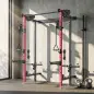 Jaula de Potencia Plegable Rack para Sentadillas con Barra de Dominadas Sistema de Poleas Carga 700 kg Rojo