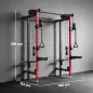 Jaula de Potencia Plegable Rack para Sentadillas con Barra de Dominadas Sistema de Poleas Carga 700 kg Rojo