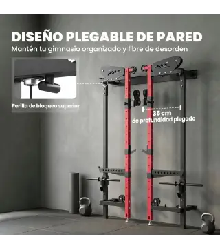 Jaula de Potencia Plegable Rack para Sentadillas con Barra de Dominadas Sistema de Poleas Carga 700 kg Rojo