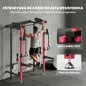Jaula de Potencia Plegable Rack para Sentadillas con Barra de Dominadas Sistema de Poleas Carga 700 kg Rojo