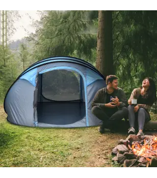 Tienda de Camping Pop-up con Ventanas Bolsillos y Bolsa de Transporte Impermeable Anti-UV 263,5x220x123 cm Azul