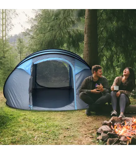 Tienda de Camping Pop-up con Ventanas Bolsillos y Bolsa de Transporte Impermeable Anti-UV 263,5x220x123 cm Azul