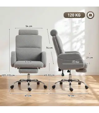 Silla de Escritorio con Reposapiés Tapizada en Borreguito con Respaldo Reclinable Reposacabezas Ajustable Gris Claro