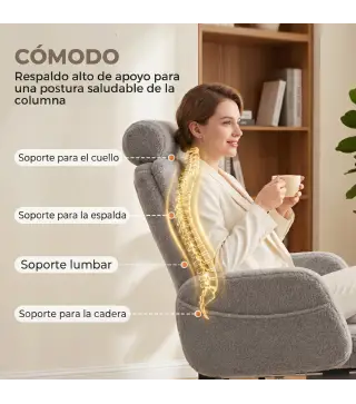 Silla de Escritorio con Reposapiés Tapizada en Borreguito con Respaldo Reclinable Reposacabezas Ajustable Gris Claro
