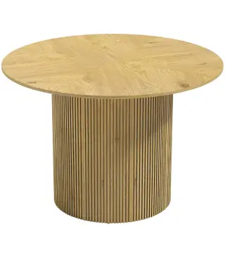 Mesa de Comedor Redonda Moderna para 4-6 Personas Mesa de Cocina de 110 cm con Base Cilíndrica Acanalada Roble