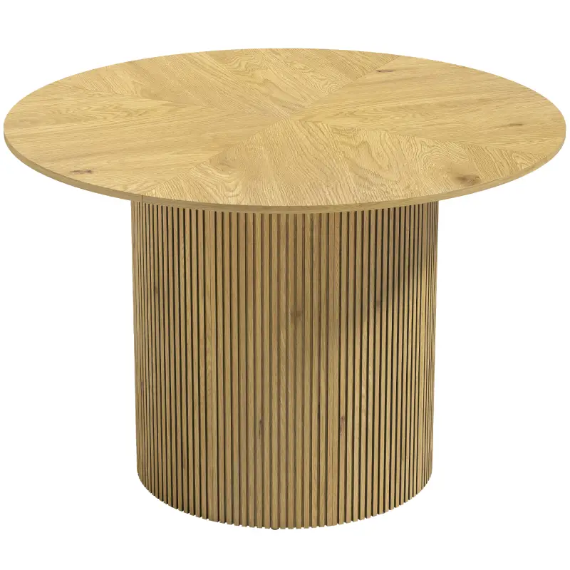 Mesa de Comedor Redonda Moderna para 4-6 Personas Mesa de Cocina de 110 cm con Base Cilíndrica Acanalada Roble Mesa de Comedor Redonda Moderna para 4-6 Personas Mesa de Cocina de 110 cm con Base Cilíndrica Acanalada Roble