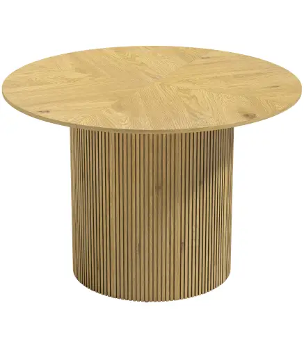 Mesa de Comedor Redonda Moderna para 4-6 Personas Mesa de Cocina de 110 cm con Base Cilíndrica Acanalada Roble