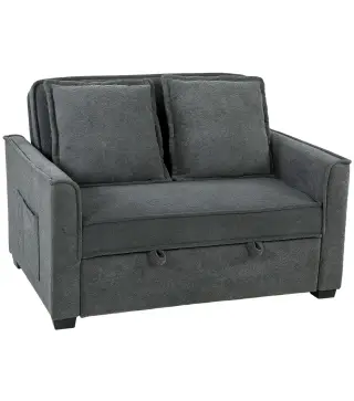 Sofá Cama 2 Plazas 3 en 1 con Respaldo Ajustable Bolsillos Laterales 2 Almohadas para Sala de Estar Gris Oscuro