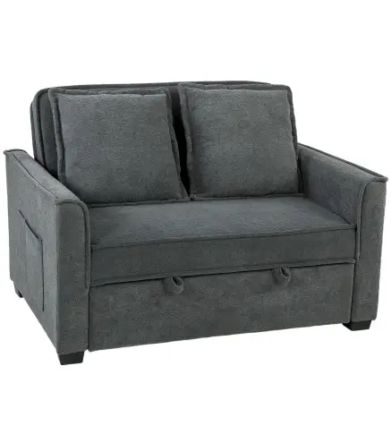 Sofá Cama 2 Plazas 3 en 1 con Respaldo Ajustable Bolsillos Laterales 2 Almohadas para Sala de Estar Gris Oscuro