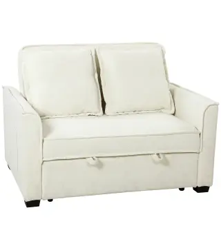 Sofá Cama 2 Plazas 3 en 1 con Respaldo Ajustable Bolsillos Laterales 2 Almohadas para Sala de Estar Blanco Crema