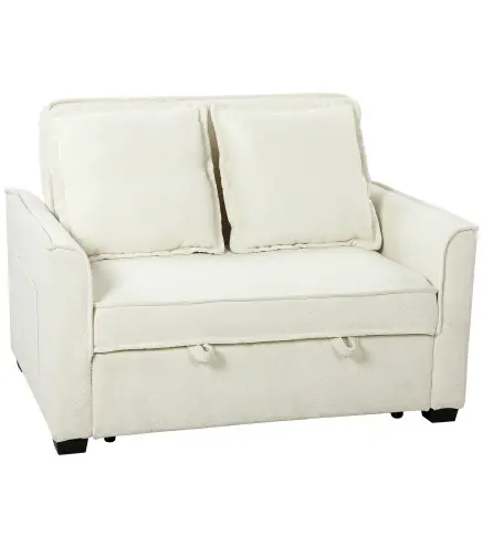 Sofá Cama 2 Plazas 3 en 1 con Respaldo Ajustable Bolsillos Laterales 2 Almohadas para Sala de Estar Blanco Crema