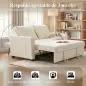 Sofá Cama 2 Plazas 3 en 1 con Respaldo Ajustable Bolsillos Laterales 2 Almohadas para Sala de Estar Blanco Crema