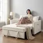 Sofá Cama 2 Plazas 3 en 1 con Respaldo Ajustable Bolsillos Laterales 2 Almohadas para Sala de Estar Blanco Crema